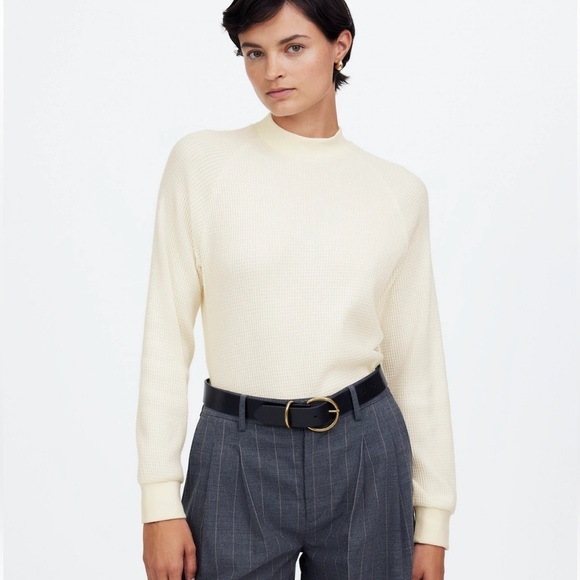 Madewell winter white Waffle-Knit Long-Sleeve Crewneck Tee - Picture 1 of 4